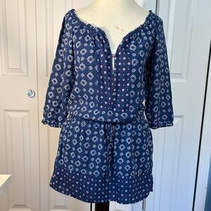 Abercrombie Women's Navy Blue floral Printed Peasant Dress XS 3/4 sleeves
